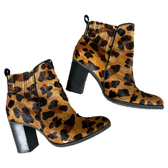 SCHUTZ Leopard Print Fur Booties Size 5 - Picture 1 of 14